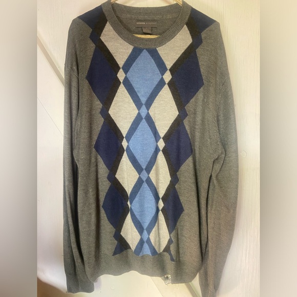 Tricots st Raphael grey cotton men’s sweater xl extra soft long sleeve argyle - Picture 2 of 5